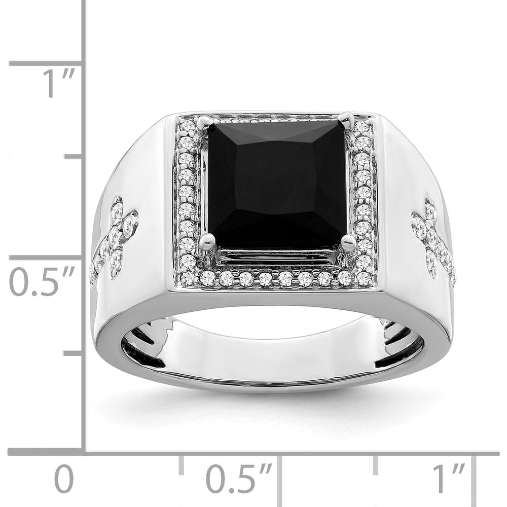 14K White Gold Onyx and Diamond Cross Men's Ring - 1.885 Carat Onyx, 0.073 Carat Diamonds by 0