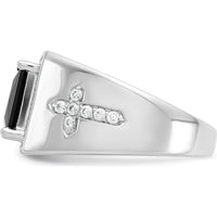 14K White Gold Onyx and Diamond Cross Men's Ring - 1.885 Carat Onyx, 0.073 Carat Diamonds by 0