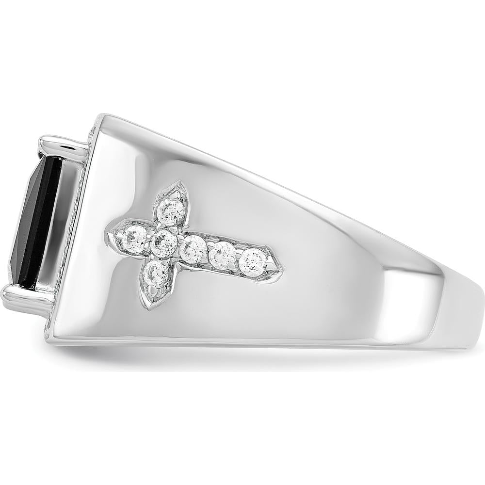 14K White Gold Onyx and Diamond Cross Men's Ring - 1.885 Carat Onyx, 0.073 Carat Diamonds by 0