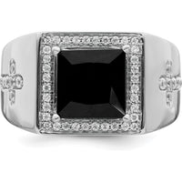 14K White Gold Onyx and Diamond Cross Men's Ring - 1.885 Carat Onyx, 0.073 Carat Diamonds by 0