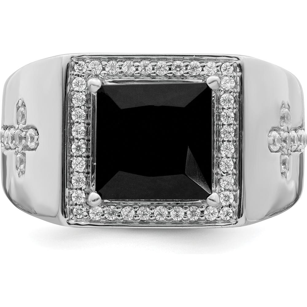 14K White Gold Onyx and Diamond Cross Men's Ring - 1.885 Carat Onyx, 0.073 Carat Diamonds by 0