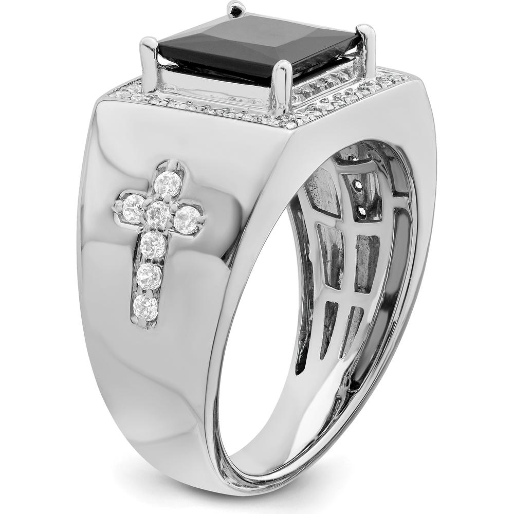14K White Gold Onyx and Diamond Cross Men's Ring - 1.885 Carat Onyx, 0.073 Carat Diamonds by 0