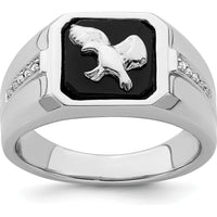 14K White Gold Onyx and Diamond Eagle Men's Ring - 0.05 Carat Diamond Weight by 0
