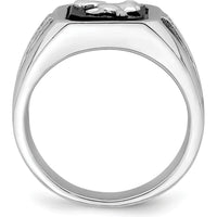 14K White Gold Onyx and Diamond Eagle Men's Ring - 0.05 Carat Diamond Weight by 0