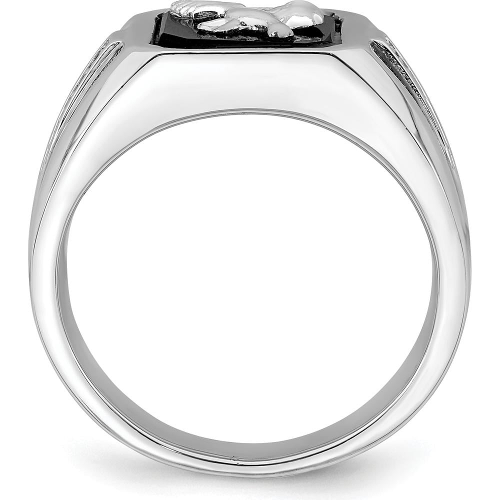 14K White Gold Onyx and Diamond Eagle Men's Ring - 0.05 Carat Diamond Weight by 0