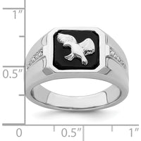 14K White Gold Onyx and Diamond Eagle Men's Ring - 0.05 Carat Diamond Weight by 0