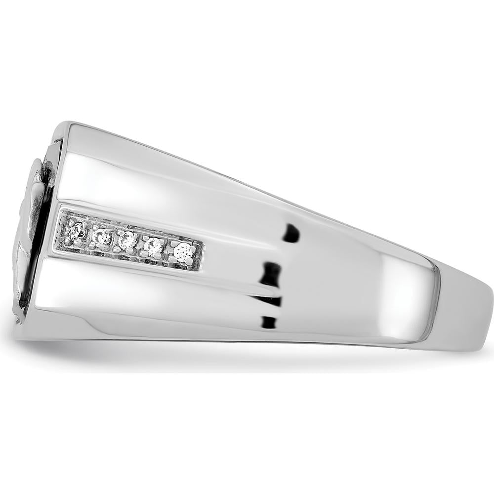 14K White Gold Onyx and Diamond Eagle Men's Ring - 0.05 Carat Diamond Weight by 0