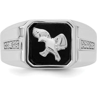 14K White Gold Onyx and Diamond Eagle Men's Ring - 0.05 Carat Diamond Weight by 0