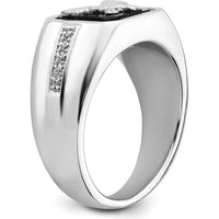 14K White Gold Onyx and Diamond Eagle Men's Ring - 0.05 Carat Diamond Weight by 0