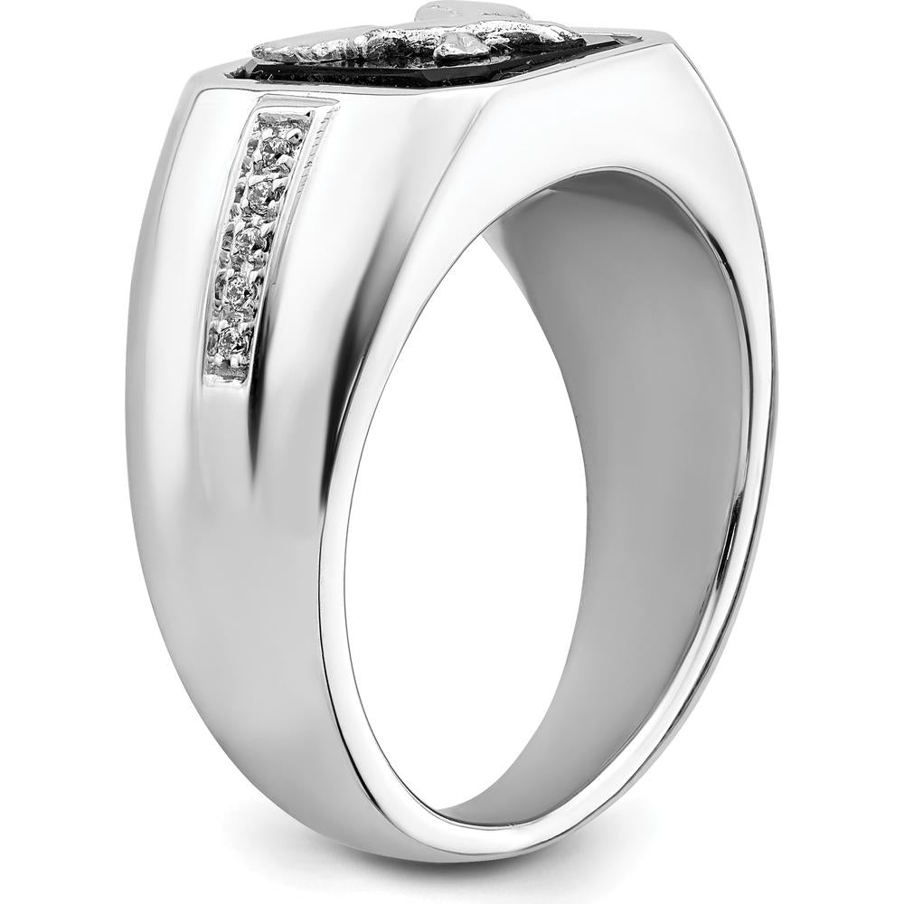 14K White Gold Onyx and Diamond Eagle Men's Ring - 0.05 Carat Diamond Weight by 0