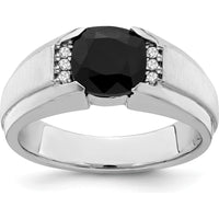 14K White Gold Onyx and Diamond Men's Ring with Cushion-Cut Onyx - 0.06 Carat Total Diamond Weight by 0