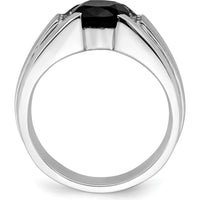 14K White Gold Onyx and Diamond Men's Ring with Cushion-Cut Onyx - 0.06 Carat Total Diamond Weight by 0