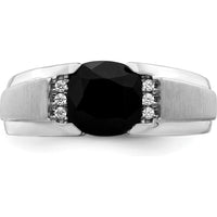 14K White Gold Onyx and Diamond Men's Ring with Cushion-Cut Onyx - 0.06 Carat Total Diamond Weight by 0