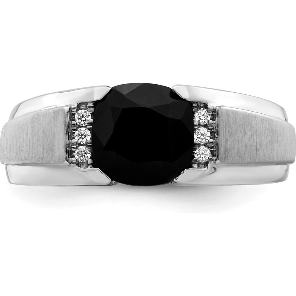 14K White Gold Onyx and Diamond Men's Ring with Cushion-Cut Onyx - 0.06 Carat Total Diamond Weight by 0