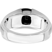 14K White Gold Onyx and Diamond Men's Ring with Cushion-Cut Onyx - 0.06 Carat Total Diamond Weight by 0