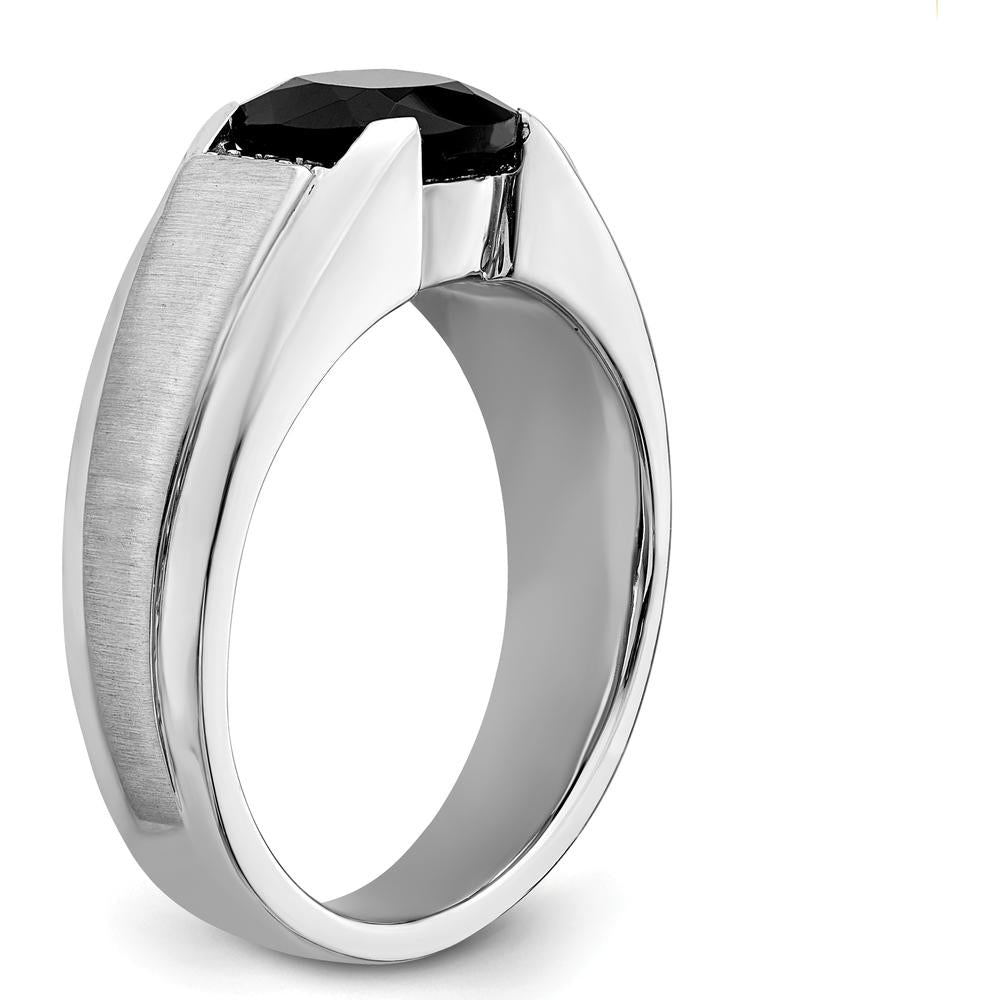 14K White Gold Onyx and Diamond Men's Ring with Cushion-Cut Onyx - 0.06 Carat Total Diamond Weight by 0