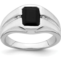 14K White Gold Onyx and Diamond Men's Ring with Round Diamonds - 0.02 Carat Total Diamond Weight by 0
