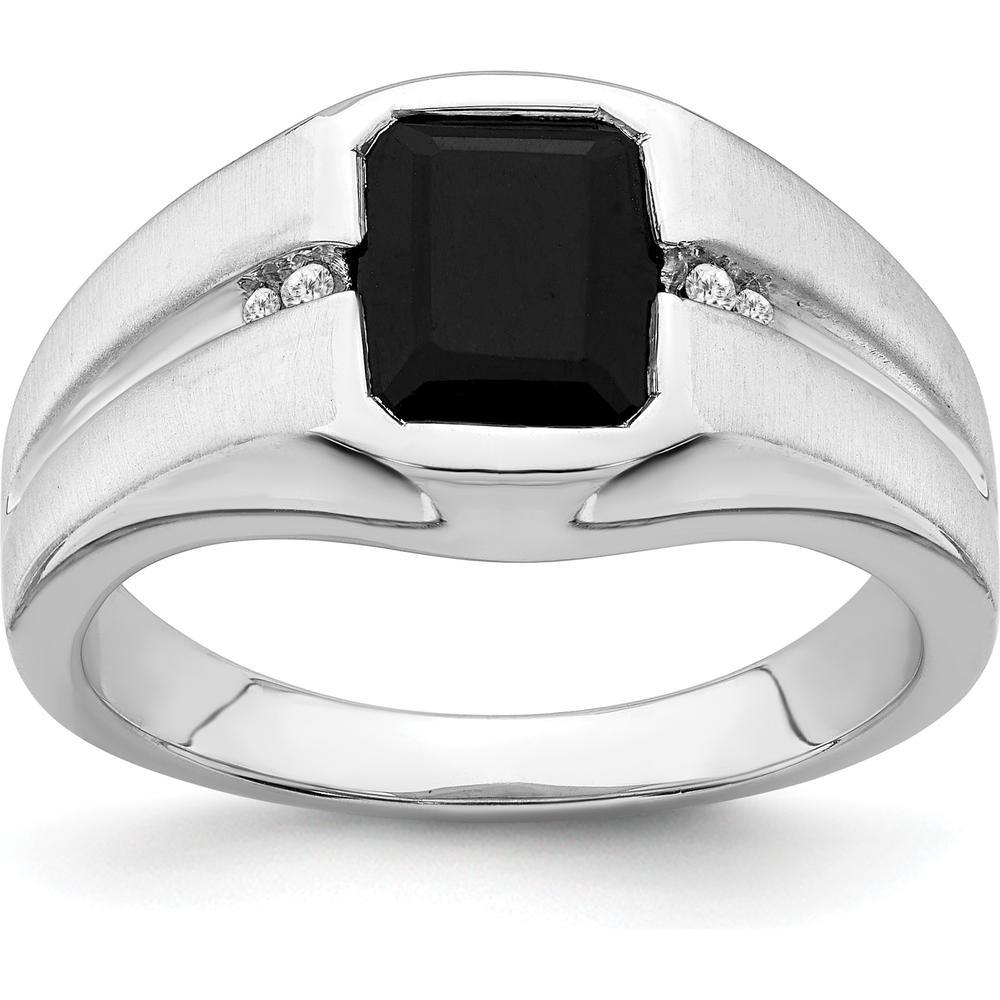 14K White Gold Onyx and Diamond Men's Ring with Round Diamonds - 0.02 Carat Total Diamond Weight by 0