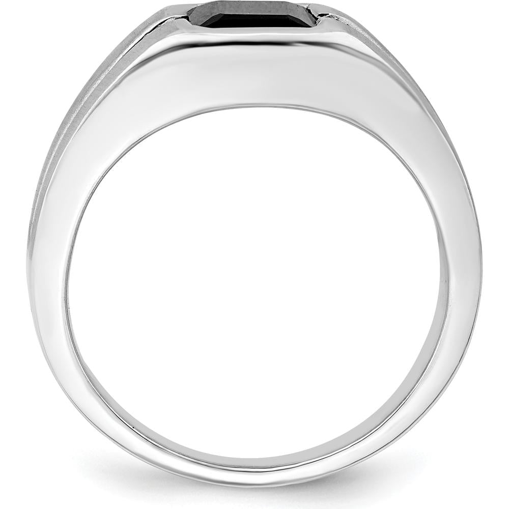 14K White Gold Onyx and Diamond Men's Ring with Round Diamonds - 0.02 Carat Total Diamond Weight by 0