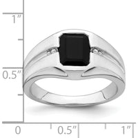 14K White Gold Onyx and Diamond Men's Ring with Round Diamonds - 0.02 Carat Total Diamond Weight by 0