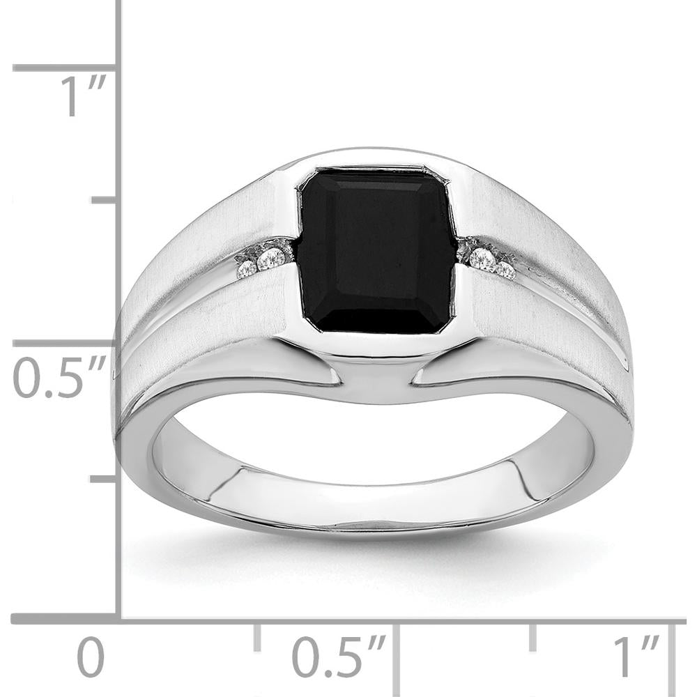 14K White Gold Onyx and Diamond Men's Ring with Round Diamonds - 0.02 Carat Total Diamond Weight by 0