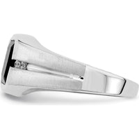 14K White Gold Onyx and Diamond Men's Ring with Round Diamonds - 0.02 Carat Total Diamond Weight by 0