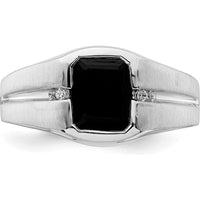 14K White Gold Onyx and Diamond Men's Ring with Round Diamonds - 0.02 Carat Total Diamond Weight by 0