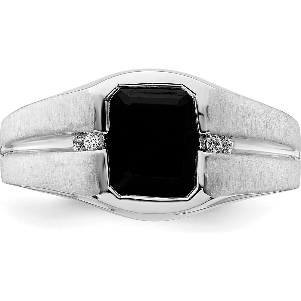 14K White Gold Onyx and Diamond Men's Ring with Round Diamonds - 0.02 Carat Total Diamond Weight by 0