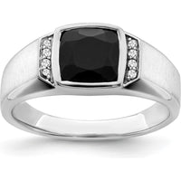 14K White Gold Onyx and Diamond Men's Ring with Tapered Band - 0.008 Carat Total Diamond Weight by 0
