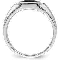 14K White Gold Onyx and Diamond Men's Ring with Tapered Band - 0.008 Carat Total Diamond Weight by 0