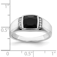 14K White Gold Onyx and Diamond Men's Ring with Tapered Band - 0.008 Carat Total Diamond Weight by 0