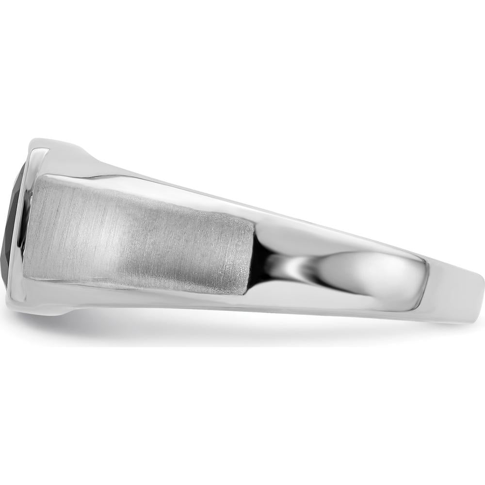 14K White Gold Onyx and Diamond Men's Ring with Tapered Band - 0.008 Carat Total Diamond Weight by 0