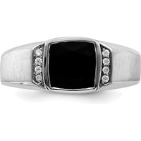 14K White Gold Onyx and Diamond Men's Ring with Tapered Band - 0.008 Carat Total Diamond Weight by 0