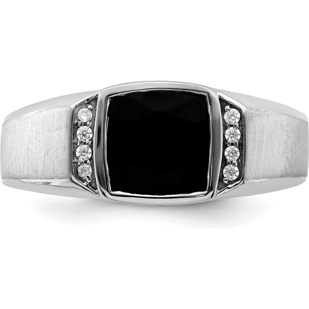 14K White Gold Onyx and Diamond Men's Ring with Tapered Band - 0.008 Carat Total Diamond Weight by 0