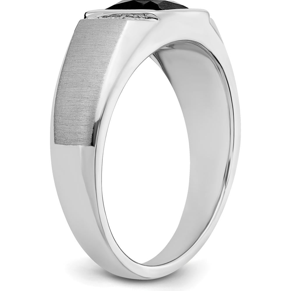 14K White Gold Onyx and Diamond Men's Ring with Tapered Band - 0.008 Carat Total Diamond Weight by 0
