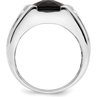 14K White Gold Onyx and Diamond Men's Ring with Tapered Band and Cushion Cut Onyx - 0.015 Carat Total Diamond Weight by 0