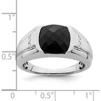 14K White Gold Onyx and Diamond Men's Ring with Tapered Band and Cushion Cut Onyx - 0.015 Carat Total Diamond Weight by 0