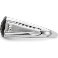 14K White Gold Onyx and Diamond Men's Ring with Tapered Band and Cushion Cut Onyx - 0.015 Carat Total Diamond Weight by 0