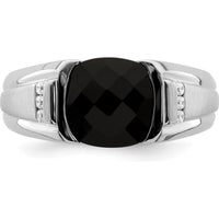 14K White Gold Onyx and Diamond Men's Ring with Tapered Band and Cushion Cut Onyx - 0.015 Carat Total Diamond Weight by 0