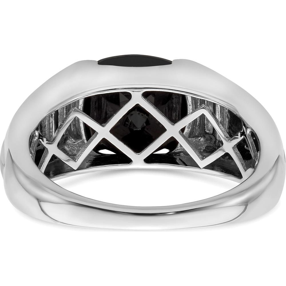 14K White Gold Onyx and Diamond Men's Ring with Tapered Band and Cushion Cut Onyx - 0.015 Carat Total Diamond Weight by 0