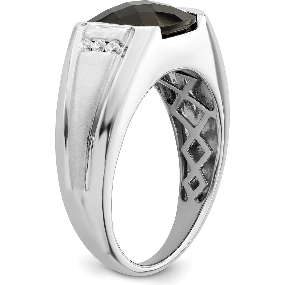 14K White Gold Onyx and Diamond Men's Ring with Tapered Band and Cushion Cut Onyx - 0.015 Carat Total Diamond Weight by 0