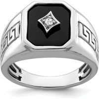 14K White Gold Onyx and Round Diamond Greek Key Design Men's Ring - 3.61 Carat Total Weight by 0
