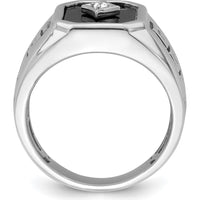 14K White Gold Onyx and Round Diamond Greek Key Design Men's Ring - 3.61 Carat Total Weight by 0