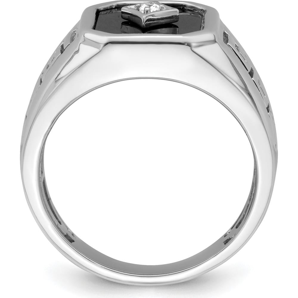 14K White Gold Onyx and Round Diamond Greek Key Design Men's Ring - 3.61 Carat Total Weight by 0