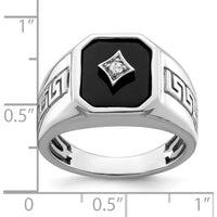 14K White Gold Onyx and Round Diamond Greek Key Design Men's Ring - 3.61 Carat Total Weight by 0