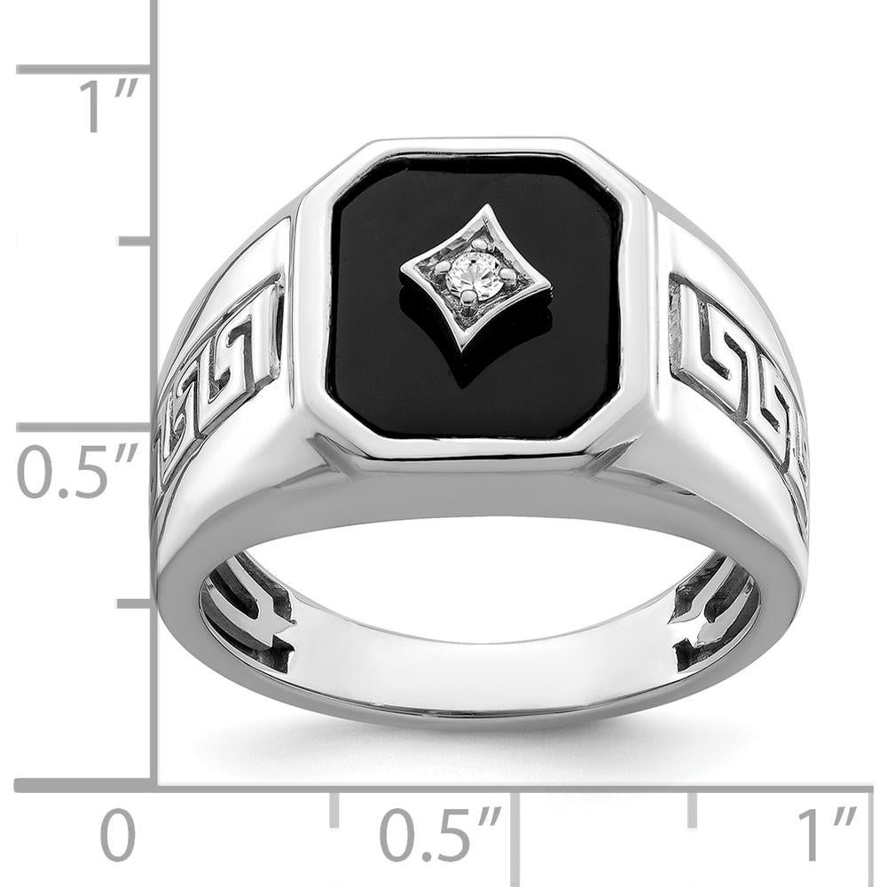 14K White Gold Onyx and Round Diamond Greek Key Design Men's Ring - 3.61 Carat Total Weight by 0