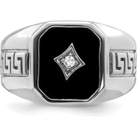 14K White Gold Onyx and Round Diamond Greek Key Design Men's Ring - 3.61 Carat Total Weight by 0