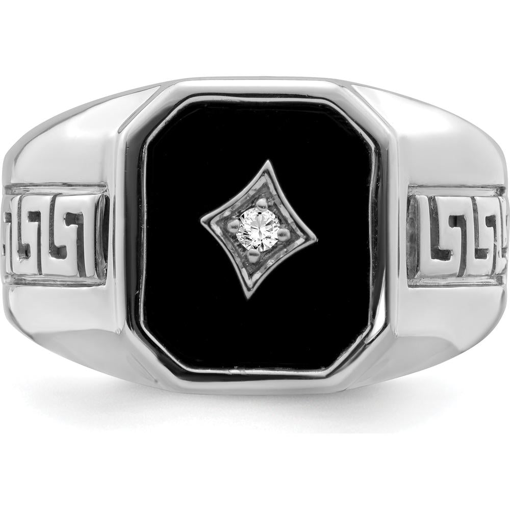 14K White Gold Onyx and Round Diamond Greek Key Design Men's Ring - 3.61 Carat Total Weight by 0