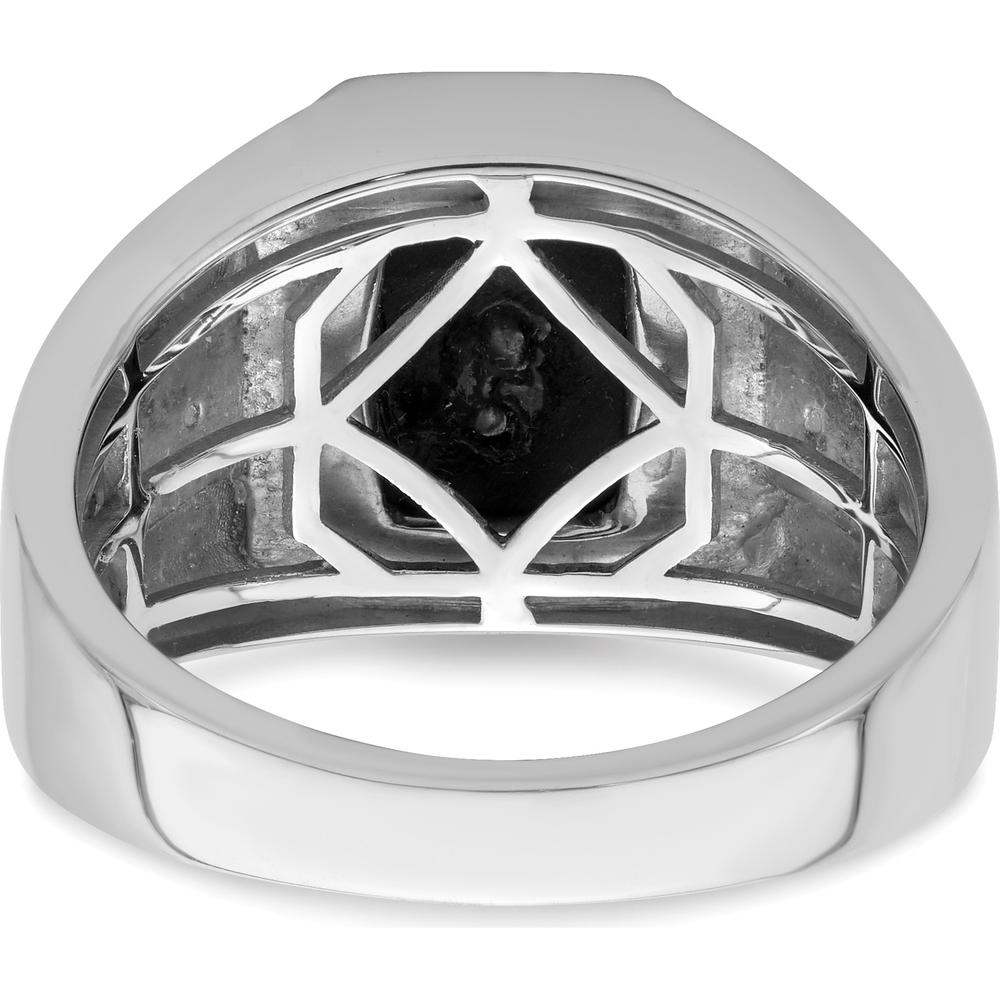 14K White Gold Onyx and Round Diamond Greek Key Design Men's Ring - 3.61 Carat Total Weight by 0