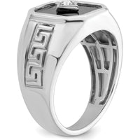 14K White Gold Onyx and Round Diamond Greek Key Design Men's Ring - 3.61 Carat Total Weight by 0
